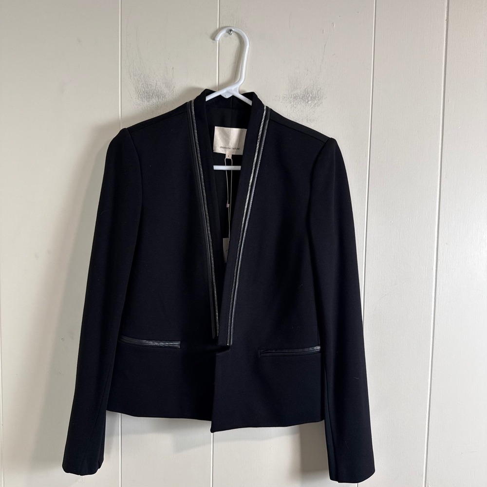 Rebecca Taylor Twill LTR Tux Blazer Black Zipper‎ Detail Womens Size 4